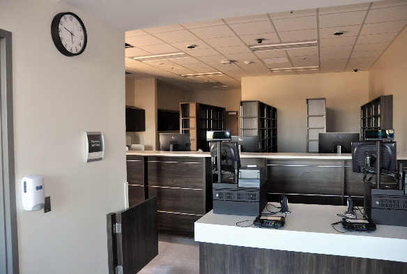 Modern office workspace with integrated technology